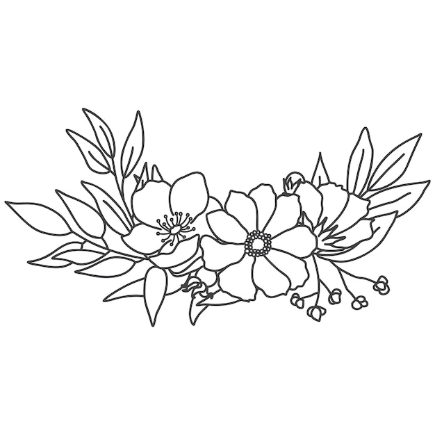 Vector composiciones florales dibujadas a mano ramo de flores silvestres