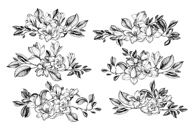 Vector composiciones de flores con ramas