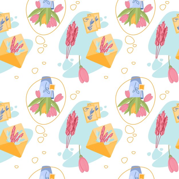 Composiciones de flores en tazas caseras Dibujo vectorial de patrones sin fisuras