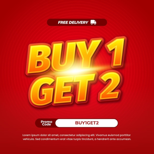 Compra 1 Obtener 2 Día de compras Venta ofertas de descuento con vector de banner simple de gradiente rojo