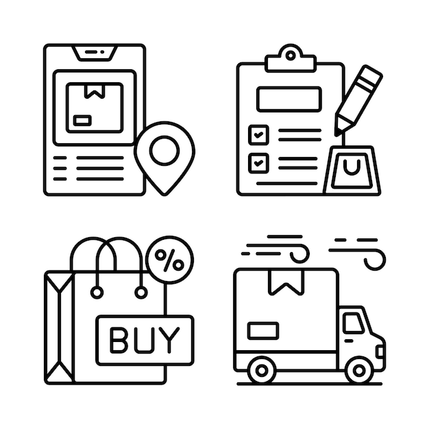 Compra y comercio electrónico Ilustración vectorial simple
