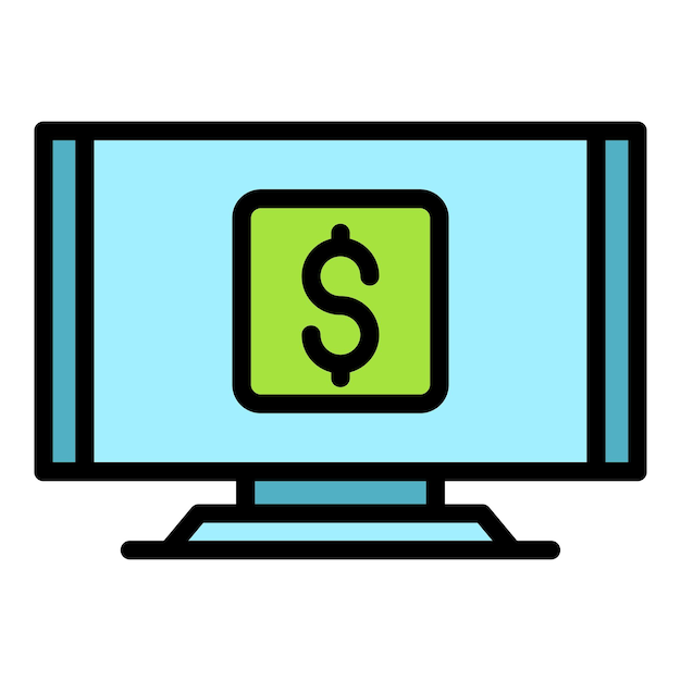 Compra el icono del monitor contorno vector tienda de portátiles tienda de computadoras color plano