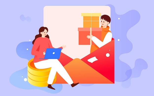 Los compradores de comercio electrónico compran productos con cajas de regalo, sobres rojos y cajas de regalo.