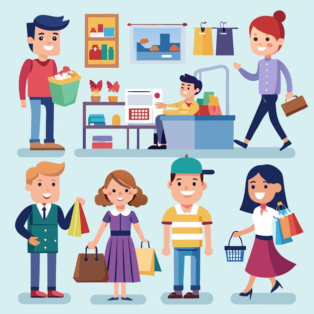 Los compradores felices disfrutan de la terapia de venta al por menor