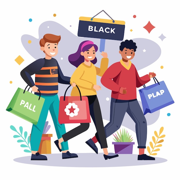 Los compradores felices disfrutan de las ventas del Viernes Negro con grandes descuentos