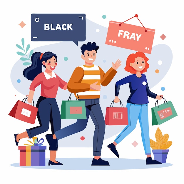 Los compradores felices disfrutan de las ventas del Viernes Negro