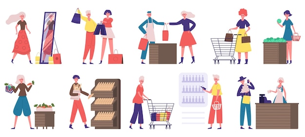 Compradores en la tienda de abarrotes o supermercado de compras en el mercado de alimentos