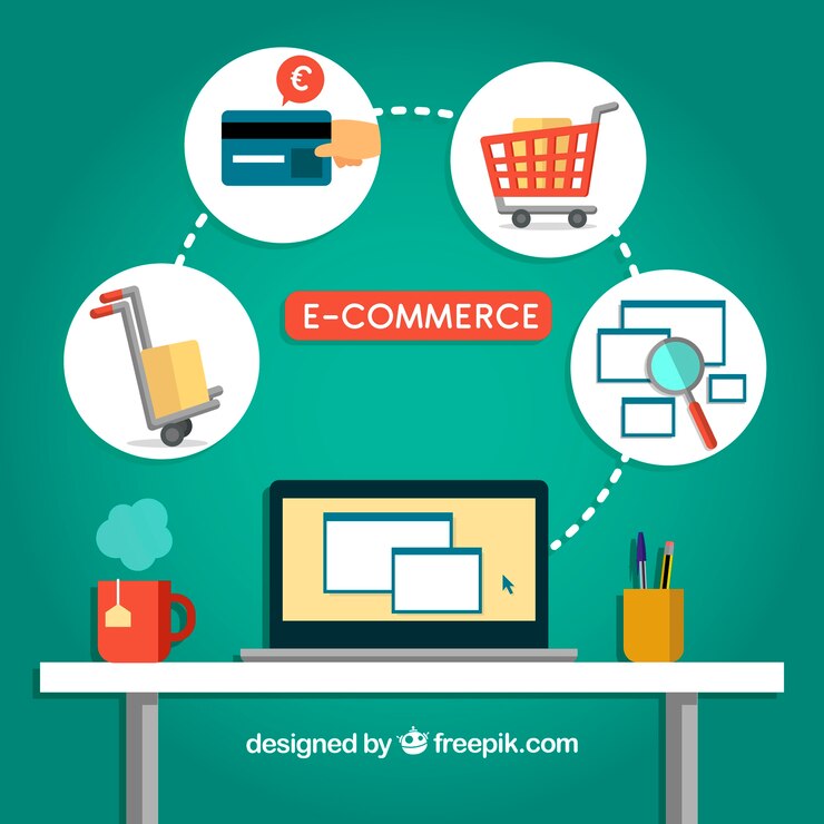 Vector comprando online en la oficina