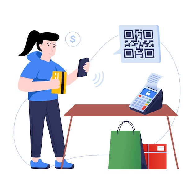 Comprando productos en línea ilustración plana de comercio m