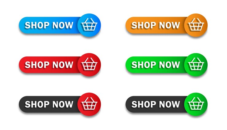 Vector comprar ahora botón con carrito de compras conjunto de banner de compras en línea ilustración de vector plano