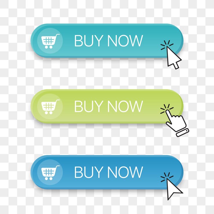 Vector comprar ahora colección de iconos de botón con diferentes cursor de mano haciendo clic