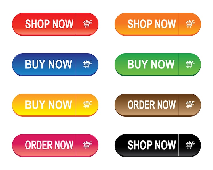 Vector comprar ahora pedir ahora comprar ahora botones comprar ahora conjunto de botones con carrito de compras botones de compra en línea