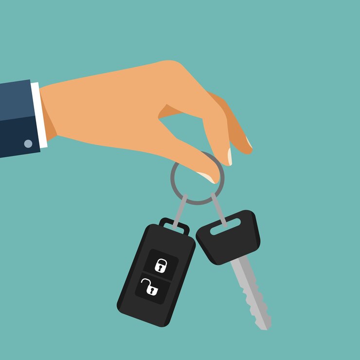 Vector comprar el auto la mano que sostiene la llave del auto con control remoto