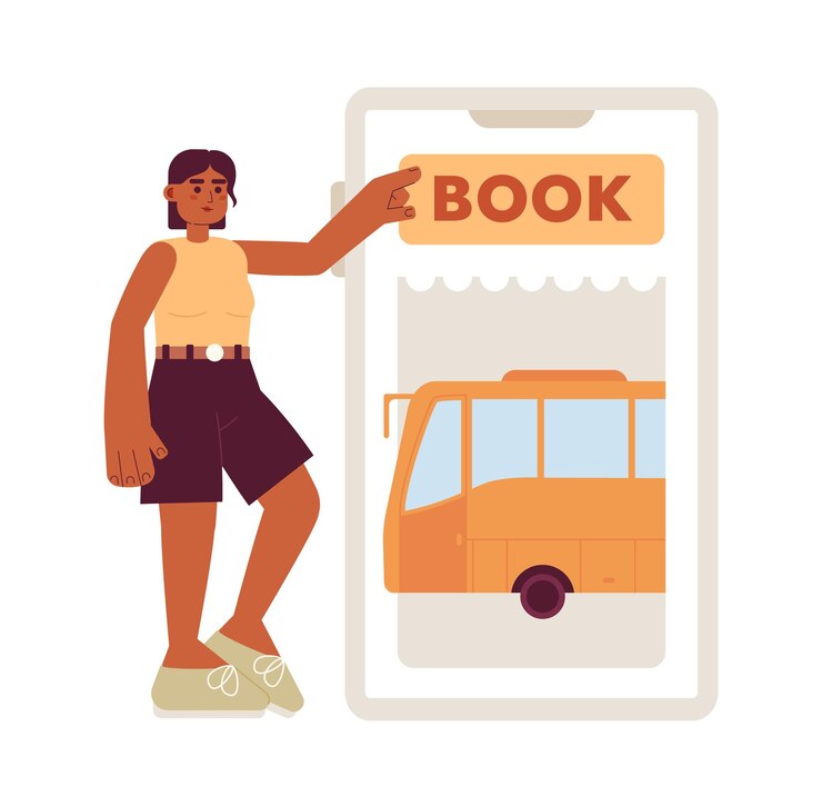 Vector comprar boleto de autobús en línea por teléfono concepto plano vector spot ilustración