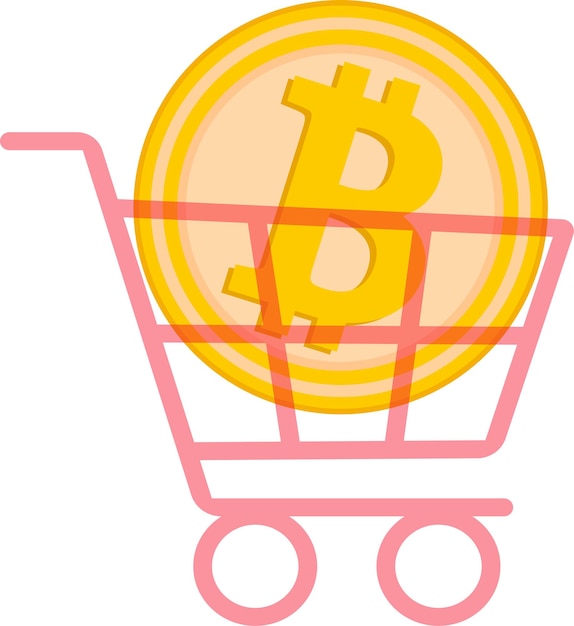 Comprar un concepto de carrito de compras de supermercado con bitcoin. moneda de criptomoneda en el carrito de compras. imagen vectorial