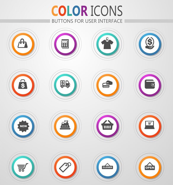 Comprar iconos en botones blancos redondos con trazos de color