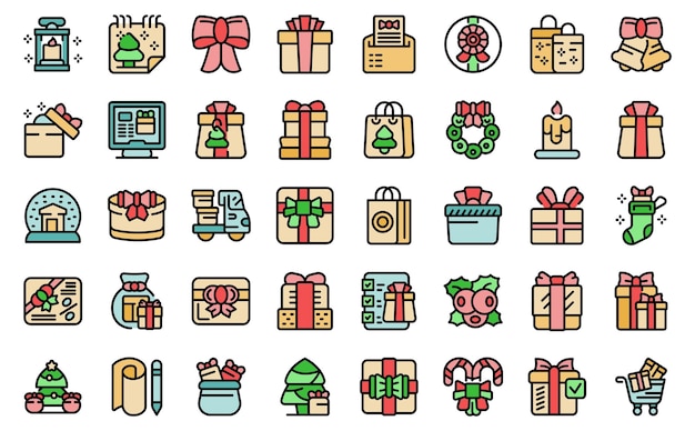 Comprar iconos de regalos de navidad establecer vector plano