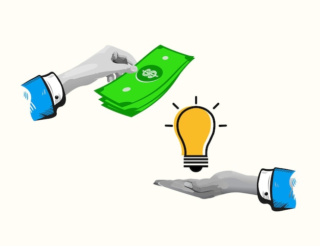 Comprar idea invertir en innovación concepto de negocio de tecnología moderna mano sostiene dinero mano sostiene
