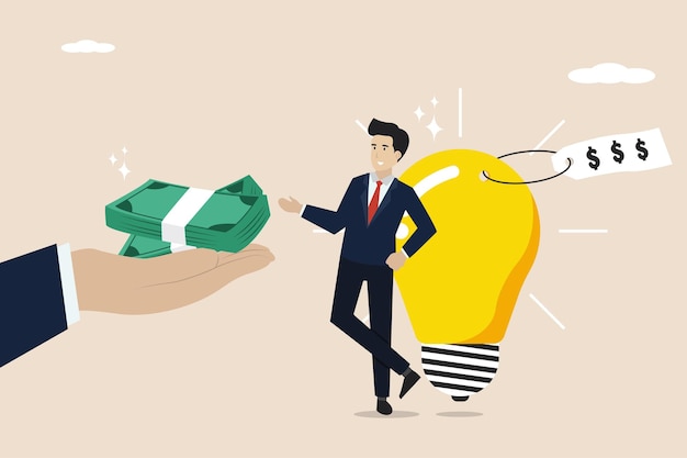 Comprar una idea de negocio hombre de negocios comprando una idea brillante para un concepto de negocio a un gran precio