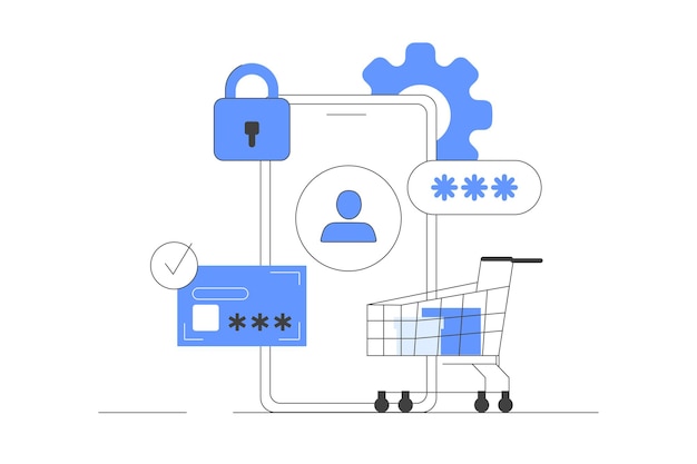 Comprar en línea en la aplicación móvil y pagar con tarjeta utilizando el servicio de pago seguro Ecommerce cyber