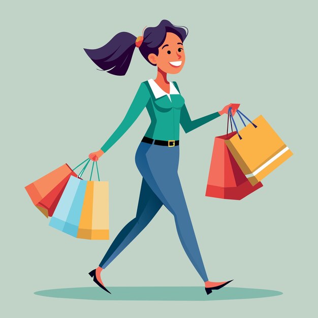 Vector comprar en tiendas minoristas felicidad y alegría de comprar cosas con descuento adicto a las compras o a la moda