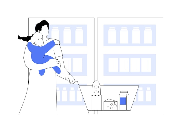 Compras con un bebé ilustraciones de vectores de dibujos animados aislados