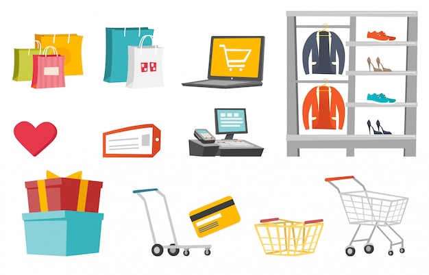 Compras conjunto de dibujos animados