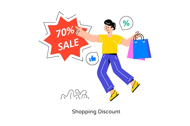 Compras, descuento, plano, estilo, diseño, vector, ilustración, acción, ilustración