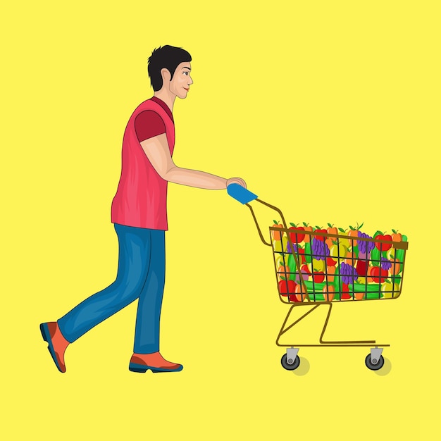 compras, hombres, caricatura, vector, ilustración