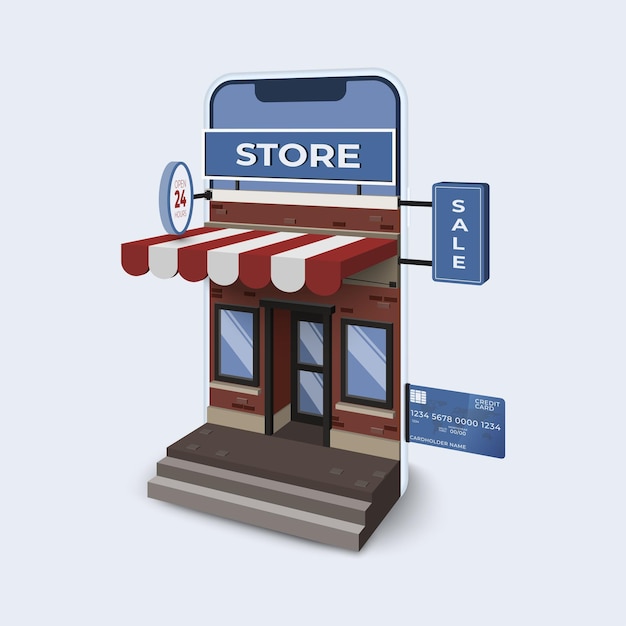 Compras en línea con aplicación móvil Concepto de marketing digital empresarial Ilustración vectorial