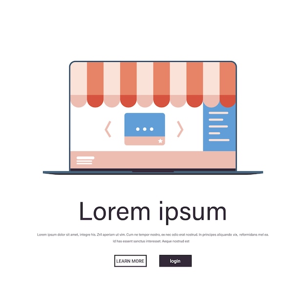 Compras en línea en la aplicación del sitio web, negocios en Internet, comercio electrónico, concepto de marketing digital, espacio de copia de la pantalla del portátil