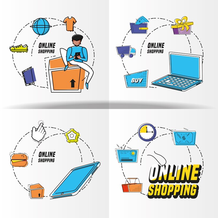 Vector compras en línea del arte pop conjunto de iconos vector ilustración diseño
