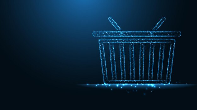 Las compras en línea. Carro de compras, conexión de línea de cesta. Diseño de estructura metálica de baja poli. Fondo geométrico abstracto. ilustración vectorial.