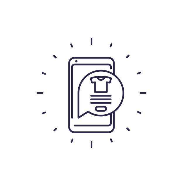 Compras en línea Comercio electrónico comprar en línea con icono de vector de línea de teléfono