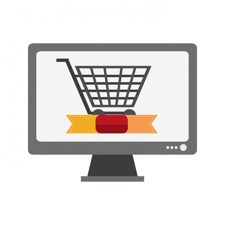 Vector compras en línea de la computadora
