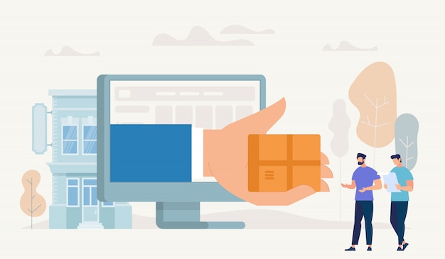 Compras en línea y el concepto de entrega. Vector.