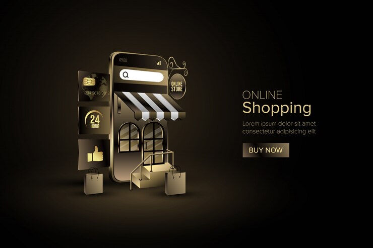 Vector compras en línea con el concepto de marketing digital en aplicaciones móviles o sitios web