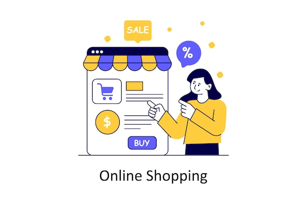 Compras en línea Diseño de estilo plano Ilustración vectorial Ilustración de stock