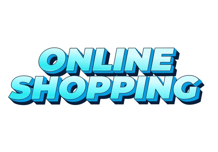 Vector compras en línea efecto de texto en estilo 3d con colores modernos