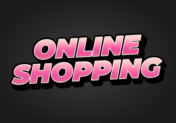 Vector compras en línea efecto de texto en estilo 3d con colores modernos