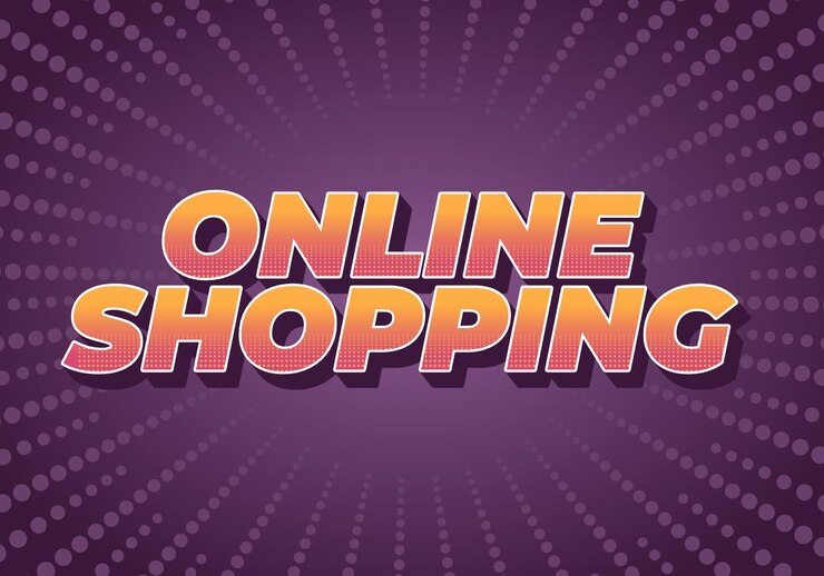 Vector compras en línea efecto de texto en estilo 3d con colores modernos