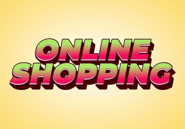 Vector compras en línea efecto de texto en estilo 3d con colores modernos