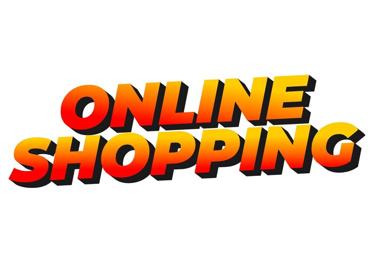 Vector compras en línea efecto de texto en estilo 3d con colores modernos