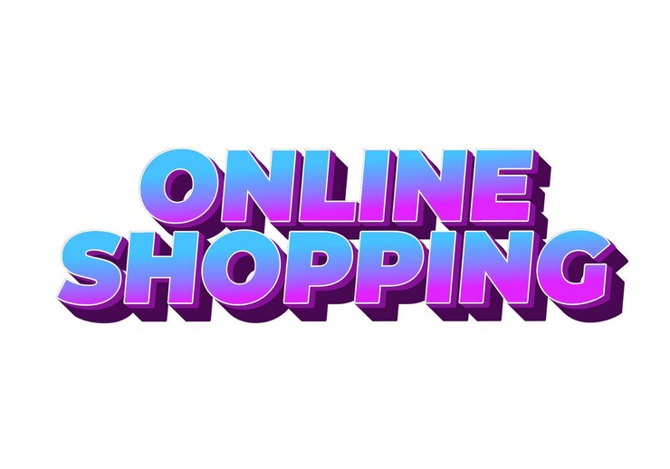 Vector compras en línea efecto de texto en estilo 3d con colores modernos