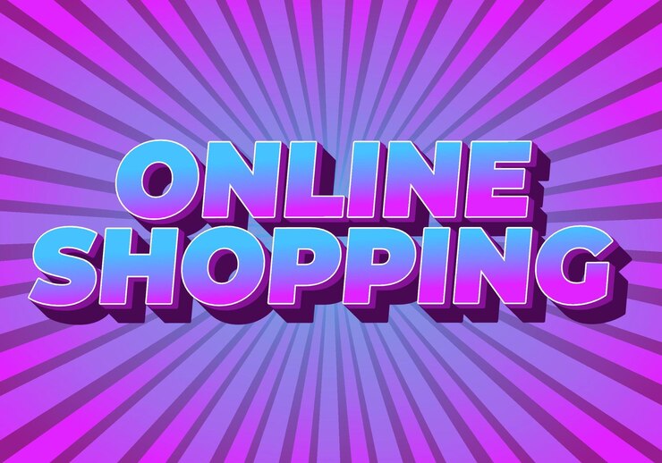 Vector compras en línea efecto de texto en estilo 3d con colores modernos