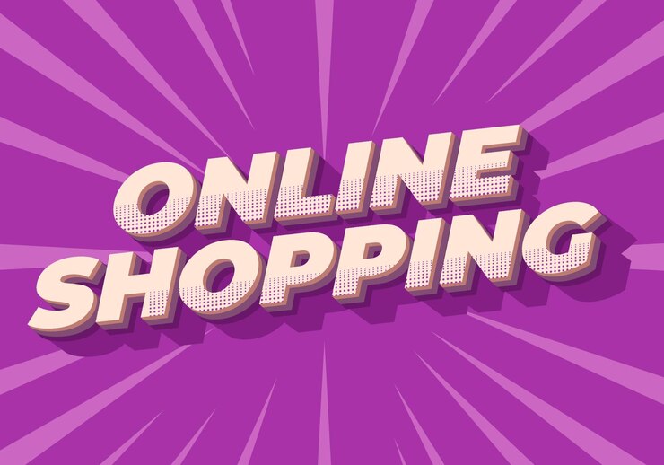 Vector compras en línea efecto de texto en estilo 3d con colores modernos
