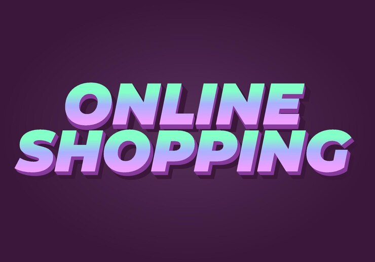 Vector compras en línea efecto de texto en estilo 3d con colores modernos