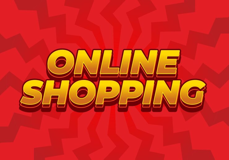 Vector compras en línea efecto de texto en estilo 3d con colores modernos