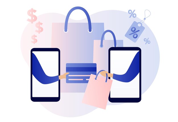 Compras en línea Estilo de dibujos animados plana Ilustración vectorial