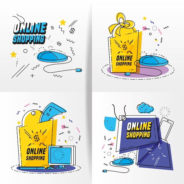 compras en línea iconos de arte pop set